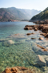 Sea with clear water on the island of Corsica in France (region Calanche)