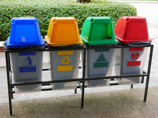 Colorful plastic trash bins / cans for waste separation