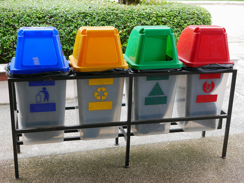 Colorful plastic trash bins / cans for waste separation