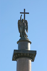 The sculpture of an angel on the Column of Alexander the First. The Palace Square in St. Petersburg. 30.03.2005.