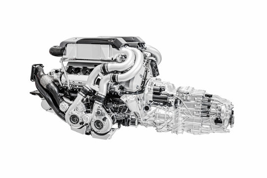 Modern sportive Car Engine motor Isolated on White