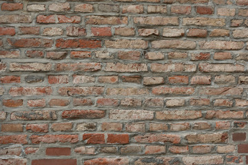 Old Red brick wall as background, wallpaper. Red bricks pattern, texture