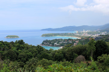 Fototapeta na wymiar Natural landscape. The coastal strip, the beaches of the tropical island of Phuket. Thailand.
