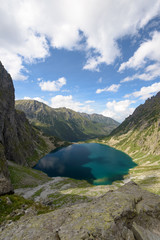 Fototapeta na wymiar Elevated view of Czarny Staw pod Rysami and Morskie Oko lakes in the High Tatra Mountains.