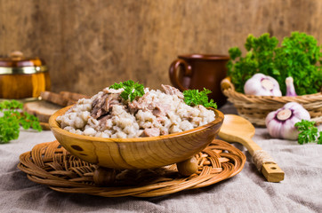 Traditional pearl barley porridge