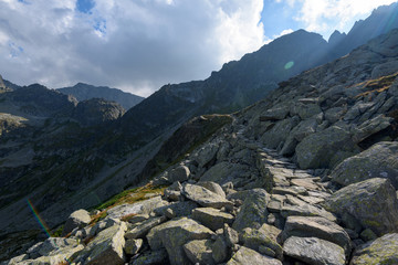 Fototapeta na wymiar Hiking trail in the High Tatra near Morskie Oko