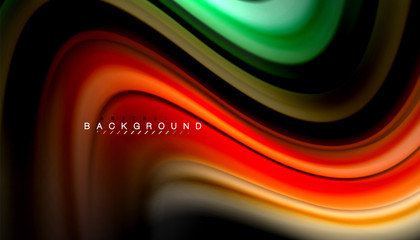 Fluid colors abstract background, twisted liquid design on black, colorful marble or plastic wave texture backdrop, multicolored template for business or technology presentation or web brochure cover