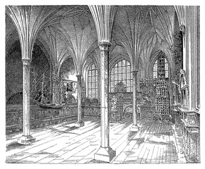 The gothic hall of  the Artus Court,  Gdańsk, Poland (German: Danzig), meeting place of merchants and a centre of social life.