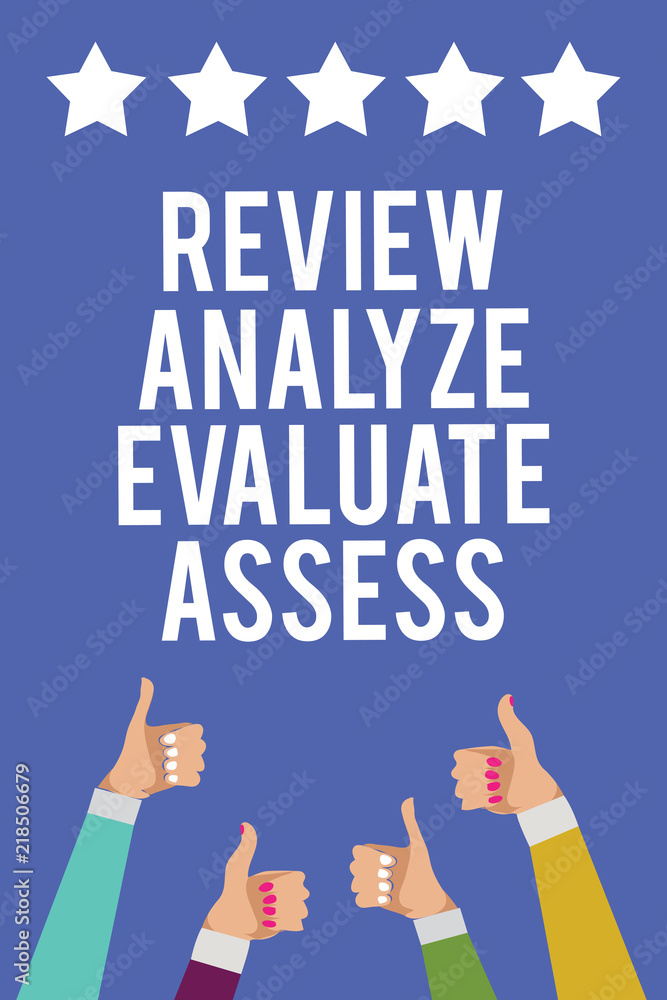 Wall mural text sign showing review analyze evaluate assess. conceptual photo evaluation of performance feedbac
