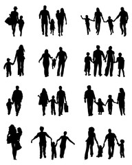 Black silhouettes of families, vector illustration
