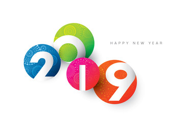 Vector illustration of  fireworks. Happy new year 2019 theme