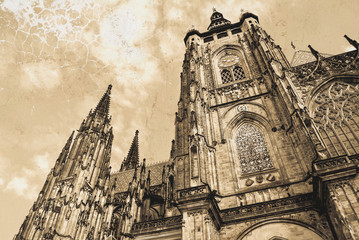 St. Vitus Cathedral in Prague. Gothic Roman Catholic cathedral in Prague Castle in the Czech...
