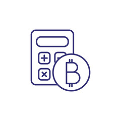 Bitcoin and calculator line icon. Cryptocurrency rate, mining, currency converter. Cryptocurrency concept. Vector illustration can be used for topics like e-commerce, banking, finance