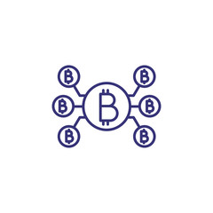 Bitcoin chain line icon. Blockchain, virtual money transfer, digital money. Cryptocurrency concept. Vector illustration can be used for topics like e-commerce, finance, money