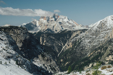 Fototapeta na wymiar Great view of the top Cadini di Misurina range in National Park Tre Cime di Lavaredo. Dolomites, South Tyrol.