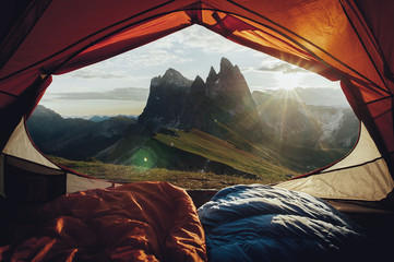 beautiful view of  mountain with beautiful sky from tent