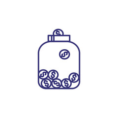 Coins in glass jar line icon. Earning, saving, budget. Bank concept. Vector illustration can be used for topics like money, finance, economy