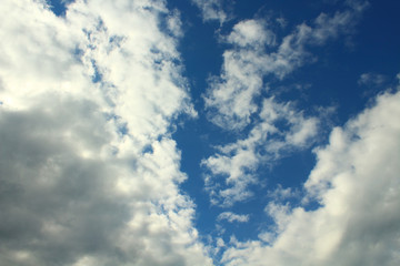 Beautiful blue sky and cirrus-cumulus clouds. Background. Landscape.