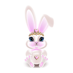 Cute little rabbit with pink ears. 3d vector illustration.