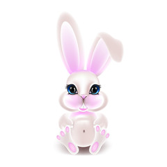 Cute little rabbit with pink ears. 3d vector illustration.