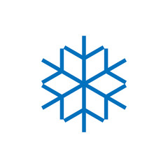 Snowflake sign. Blue Snowflake icon isolated on white background. Snow flake silhouette. Symbol of snow, holiday, cold weather, frost. Winter design element. Vector illustration