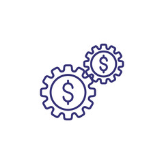 Fund work line icon. Capital, dollar signs in gears. Finance management concept. Can be used for topics like business, investment, startup, assets