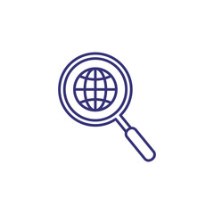 Global search line icon. Globe through magnifier glass. Internet technology concept. Can be used for topics like browsing, analysis, networking, worldwide business
