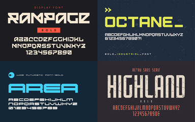 Set of display fonts, typefaces, vector uppercase letters and nu