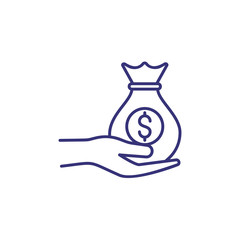 Profit line icon. Sack of money on palm. Finance concept. Can be used for topics like business, income, loan, donation
