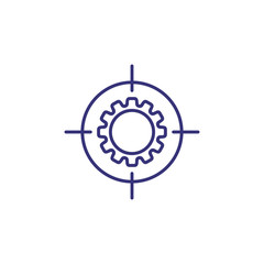 Search for technology line icon. Aim, target, focus, gear. Finding concept. Can be used for topics like solution for business, equipment, industry