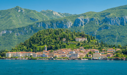 Fototapeta na wymiar Bellagio waterfront on a sunny summer day, Lake Como, Lombardy, Italy.