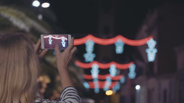 street selfi festive illumination of the night city