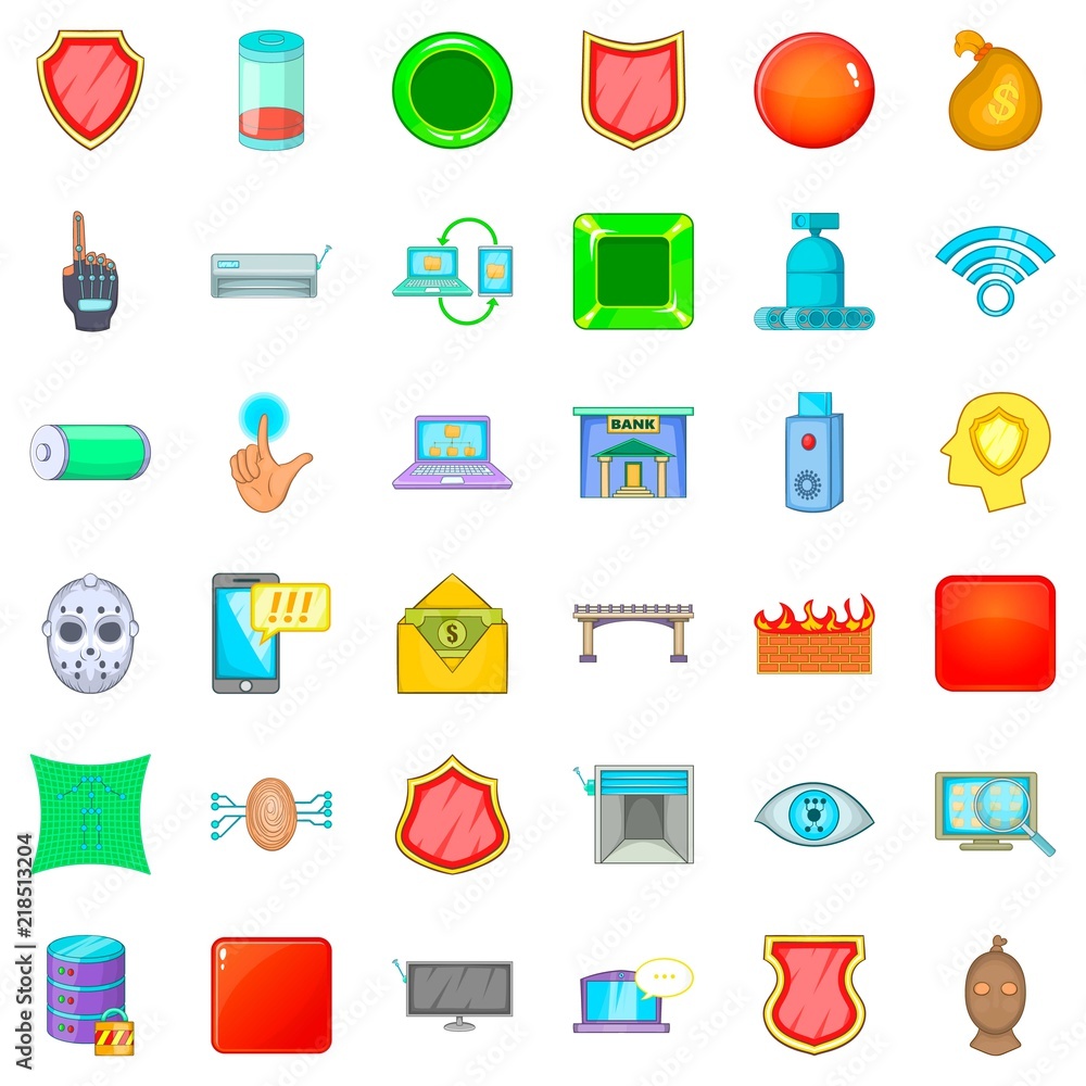 Poster fingerprint vicons set. cartoon style of 36 fingerprint vector icons for web isolated on white backg