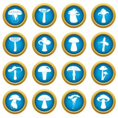 Mushroom icons blue circle set isolated on white for digital marketing