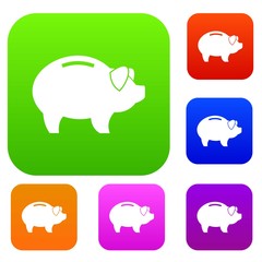 Piggy set icon in different colors isolated vector illustration. Premium collection