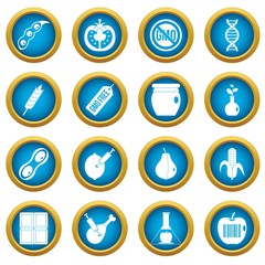 GMO icons blue circle set isolated on white for digital marketing