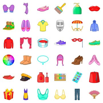 Colorful clothes icons set. Cartoon style of 36 colorful clothes vector icons for web isolated on white background