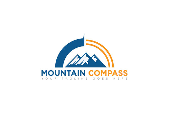 mountain compass logo, icon, symbol, ilustration design template