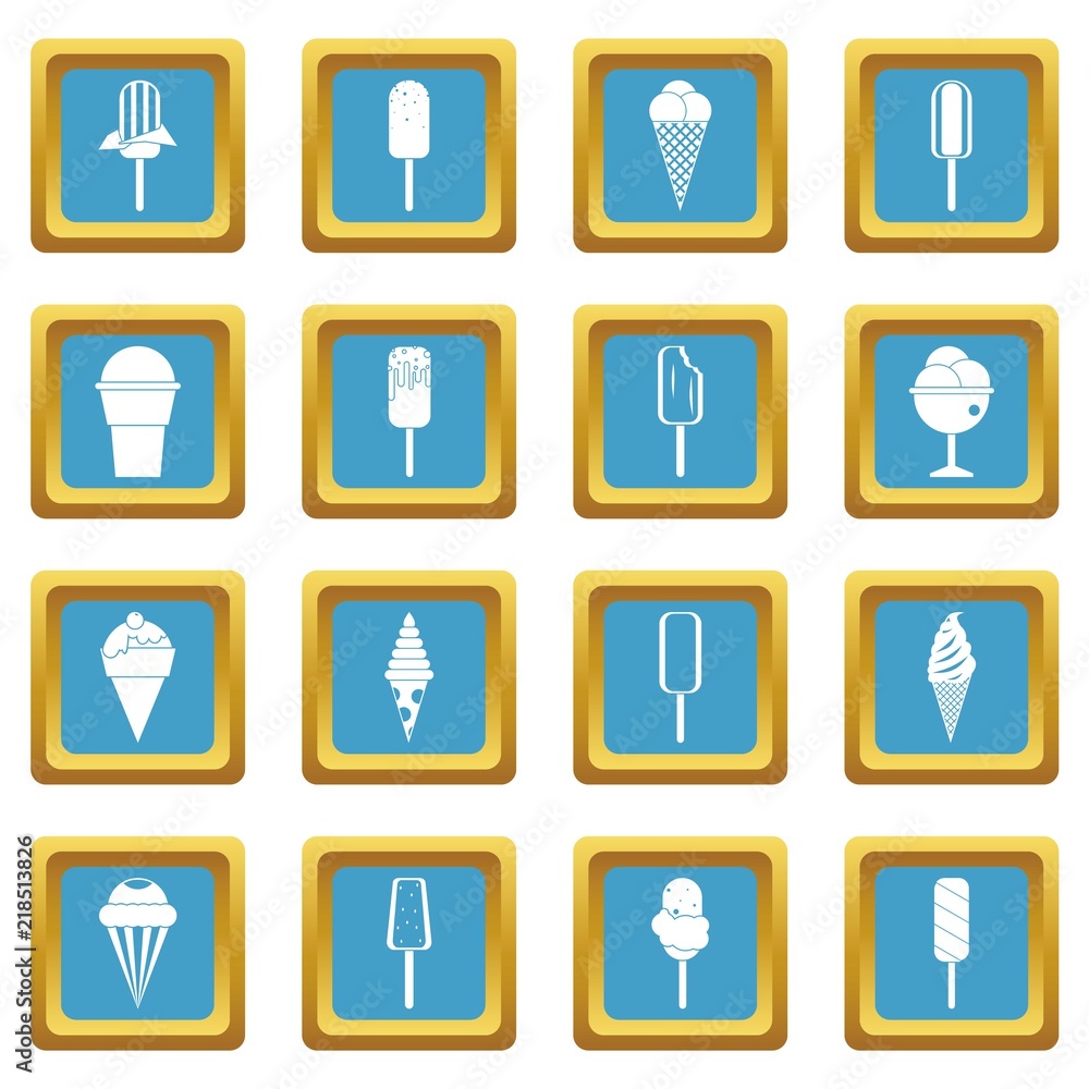 Poster ice cream icons set in azur color isolated vector illustration for web and any design