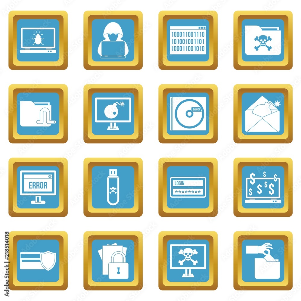 Poster criminal activity icons set in azur color isolated vector illustration for web and any design