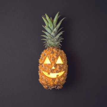 Halloween Holiday Concept With Jack O Lantern Pineapple