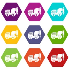 Drilling machine icon set many color hexahedron isolated on white vector illustration