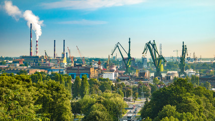 Shipyard in Gdansk at summer morning, Poland.