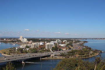 Fototapeta na wymiar Aerial view on the Swan river surrounding South Perth from Kings Park hill