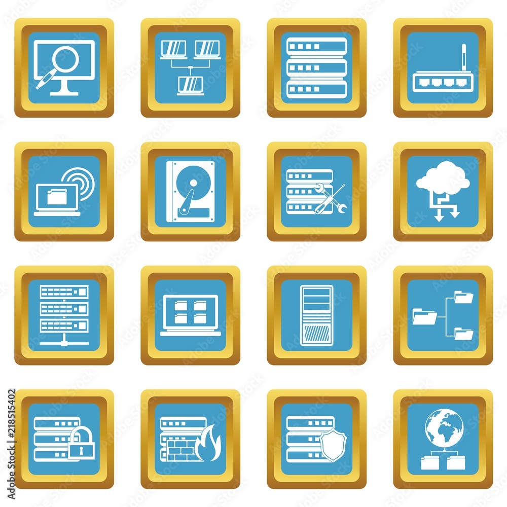 Poster big data icons set in azur color isolated vector illustration for web and any design