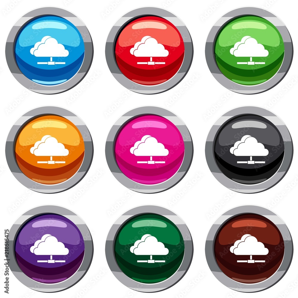 Aufkleber cloud computing connection set icon isolated on white. 9 icon collection vector illustration