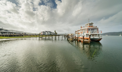 Knysna lagoon, pier and waterwheel