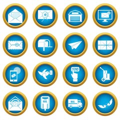 Poste service icons blue circle set isolated on white for digital marketing