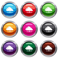 Cloud computing connection set icon isolated on white. 9 icon collection vector illustration