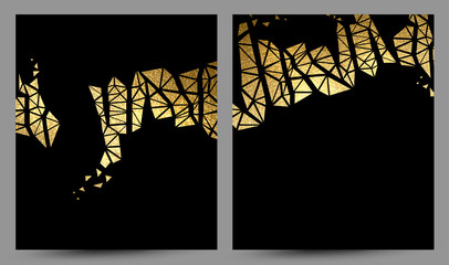 set of banners with gold texture abstract decoration on the black background.